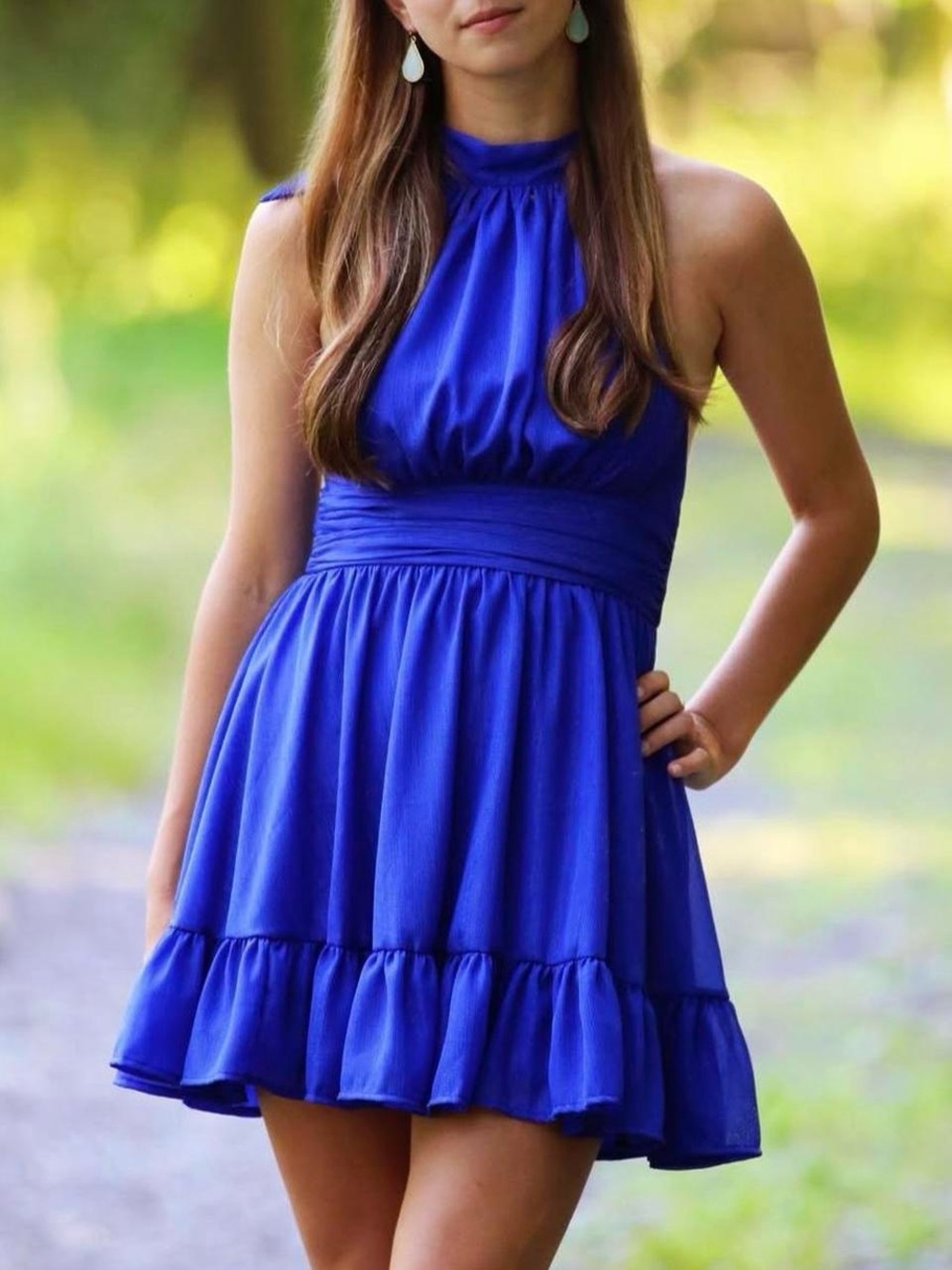 Lucy in the Sky Royal Blue Halter Ruffle Mini Dress